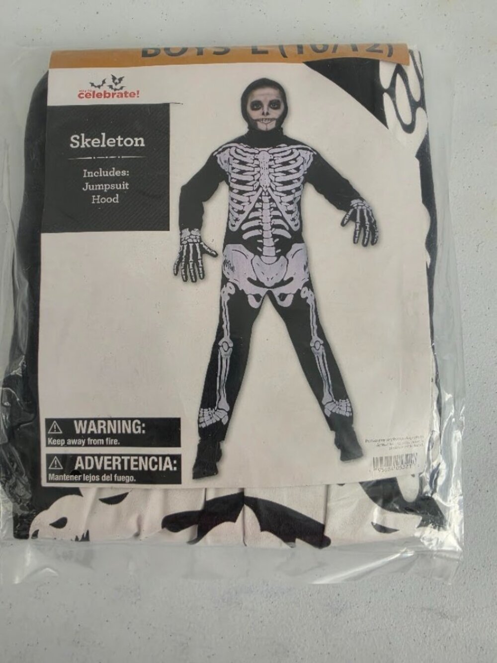 Celebrate! Skeleton Jumpsuit Hood Kids Halloween Costume. L (10/12).
